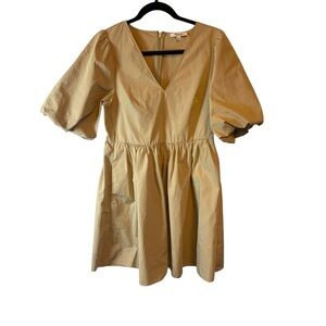 Madewell Khaki V-Neck Puff Sleeve Mini Dress 100% cotton Size 4